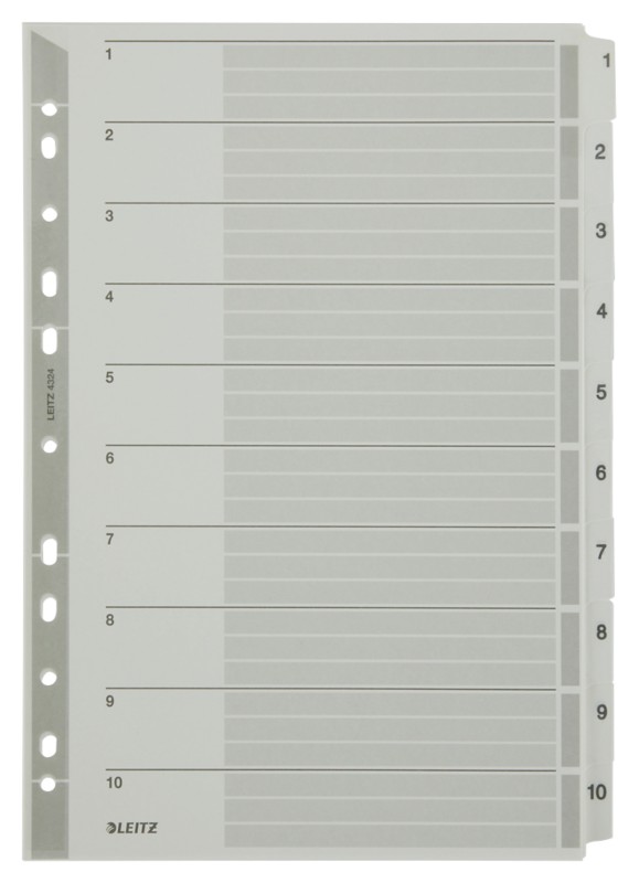 Leitz Register 4324 DIN A4 Weiß 10-teilig Perforiert Karton 1 bis 10