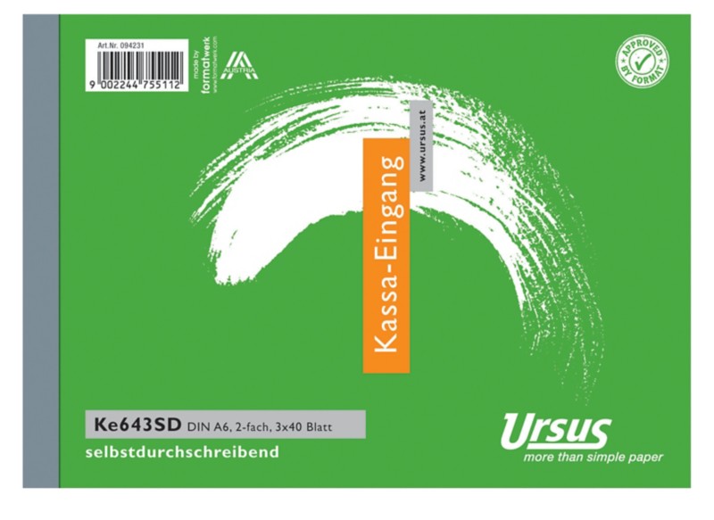 Ursus Style Kasseneingangsbuch KE643SD A6 quer 3x40 Blatt selbstdurchschreibend