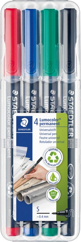 STAEDTLER Lumoclor Non-Permanente Folienstifte Extra Fein Faserschreiber Farbig sortiert 4 Stück