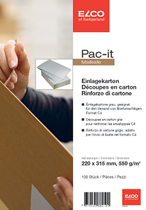 Thumbnail - Elco 100 Einlegekarton Grau 220 (B) x 315 (H) mm 100 Stück