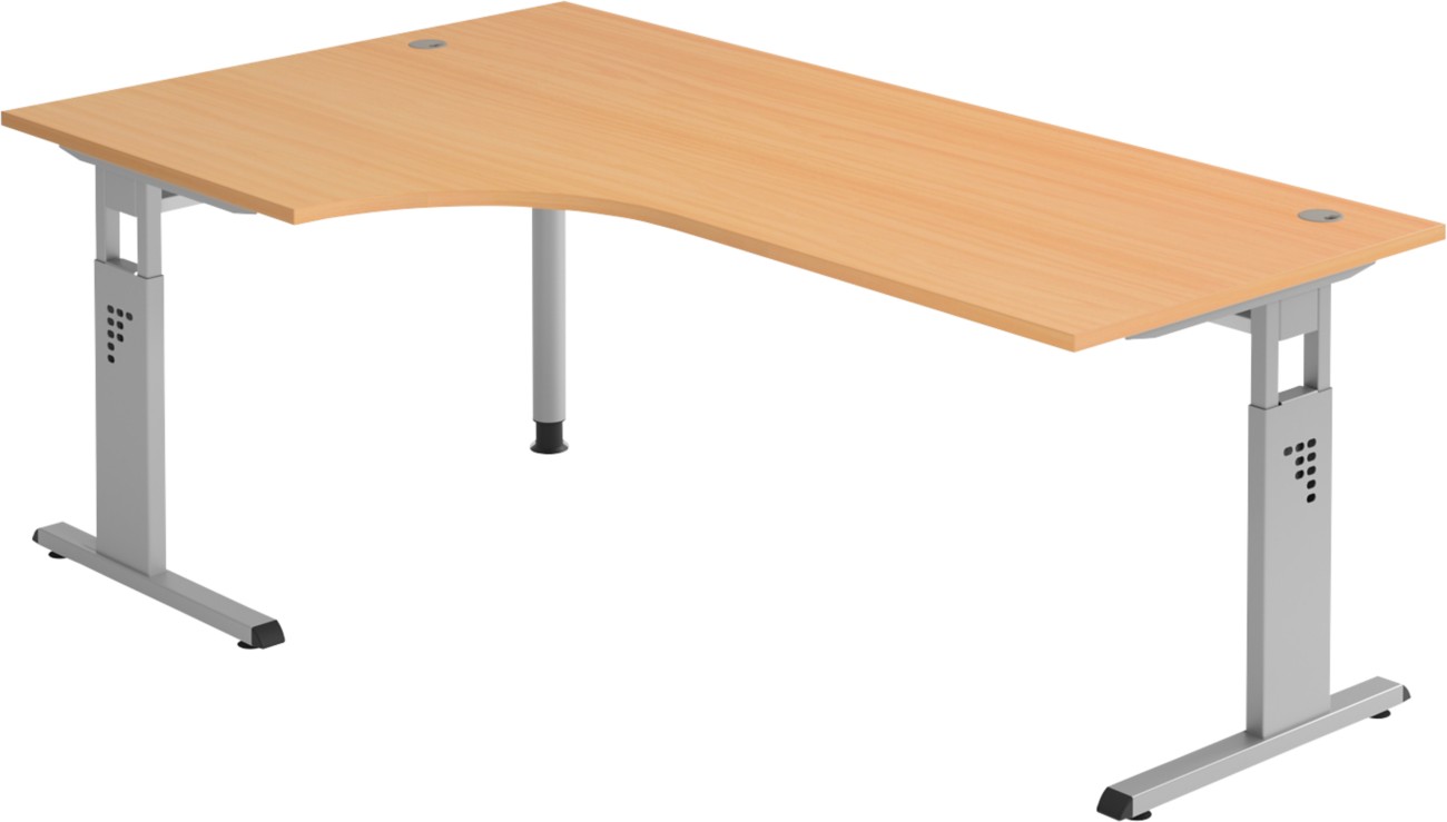 Thumbnail - Hammerbacher Matrix VOS Höhenverstellbar Eckschreibtisch Buche C-Fuß 2.000 (B) x 1.200 (T) x 850 (H) mm Spanplatte, Stah...