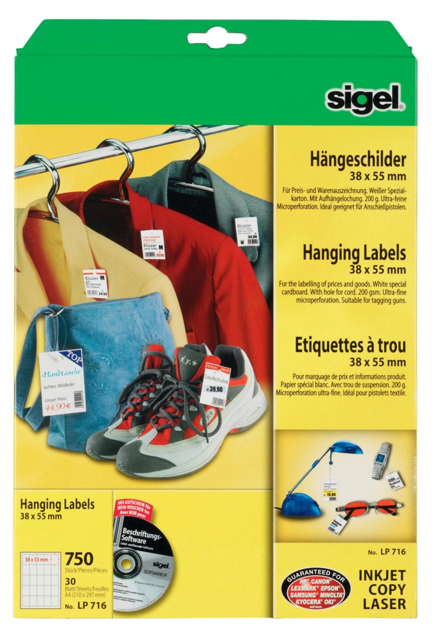 Sigel Hängeschilder 750 Weiß 3,8 x 5,5 cm 750 Stück