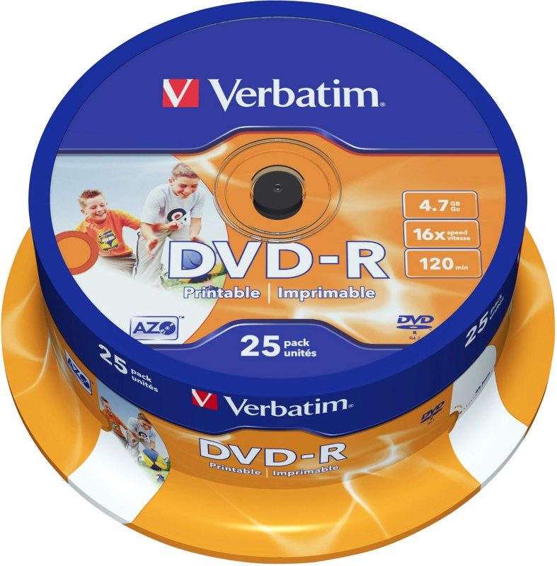Verbatim DVD-Rohlinge bedruckbar DVD-R 4,7GB/16x auf Spindel VE=25 Stü