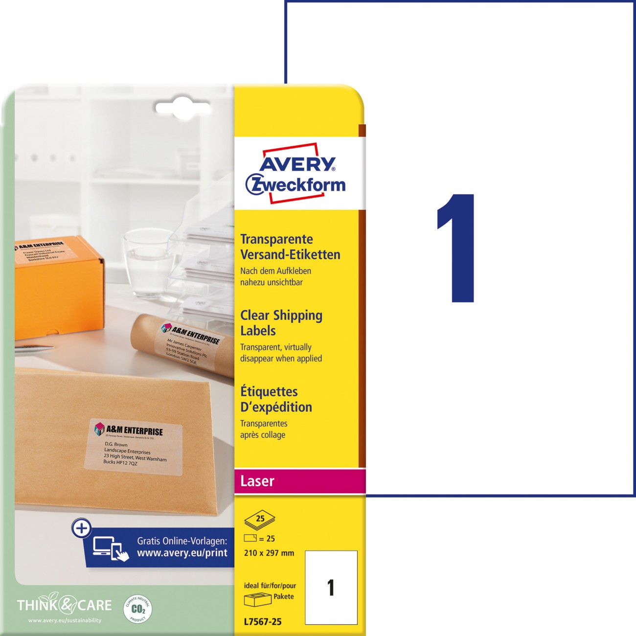 AVERY Zweckform Versandetiketten L7567-25 Transparent DIN A4 210 x 297 mm 25 Blatt à 1 Etiketten