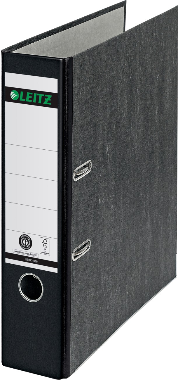 Leitz 180° Ordner Breit DIN A4 82 mm Schwarz 2 Ringe 1080 Pappkarton Wolkenmarmor Hochformat