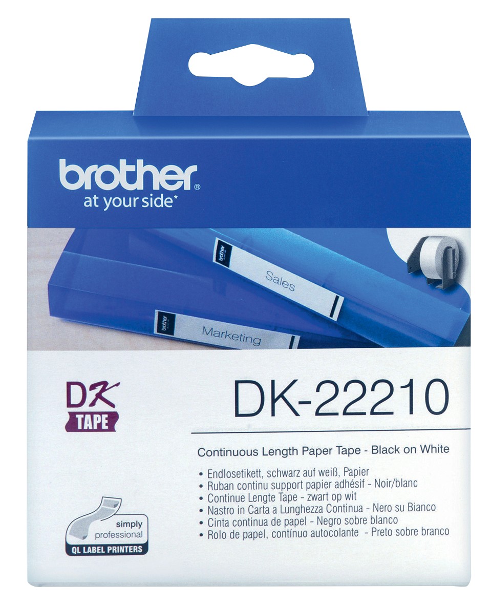 Brother DK Endlosetiketten DK-22210 Schwarz auf Weiß 29 mm x 30,48 m