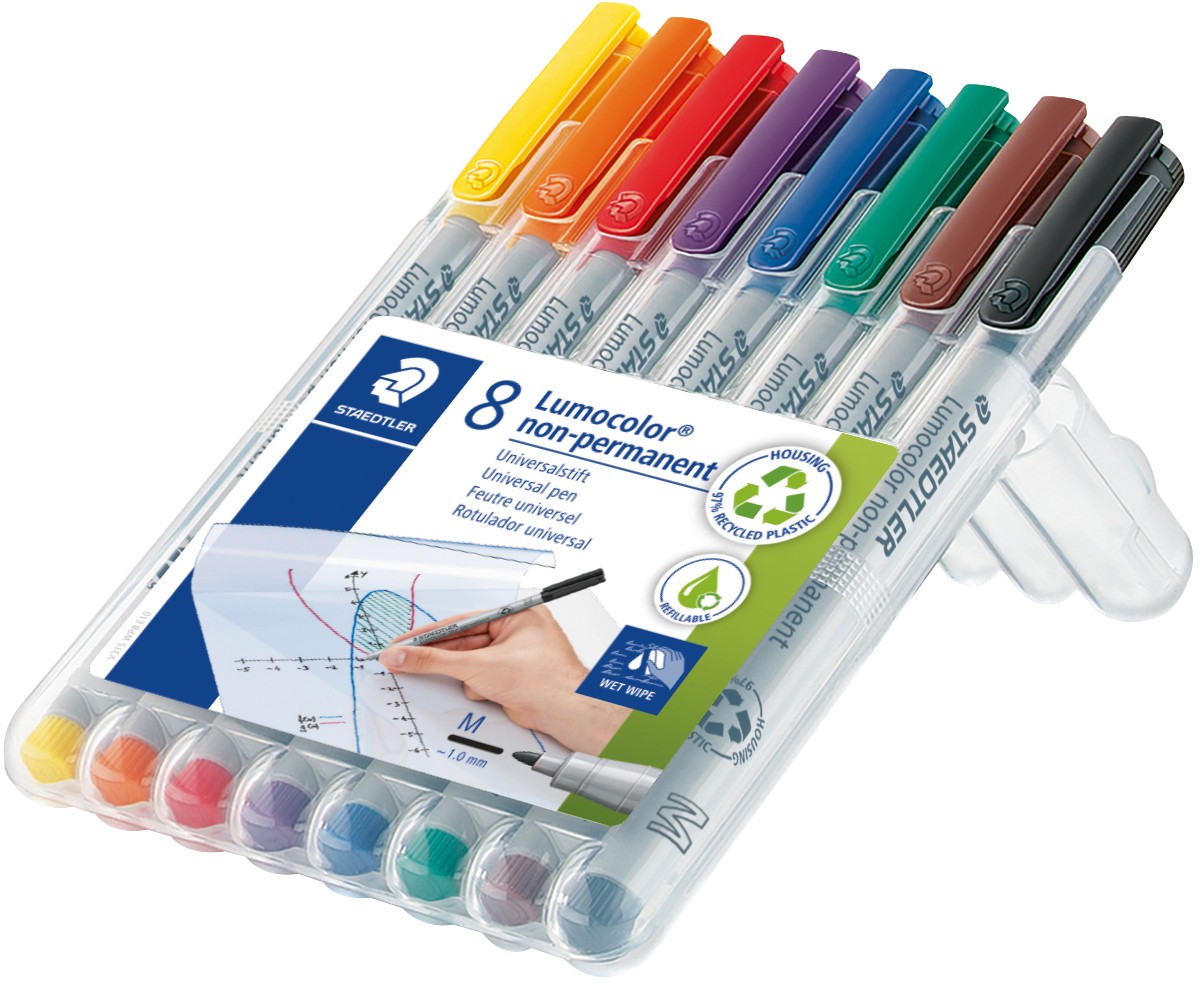 STAEDTLER Lumocolor 315 Marker 97% Recycelt Mittel Rundspitze 1 mm Farbig sortiert Nachfüllbar 8 Stück