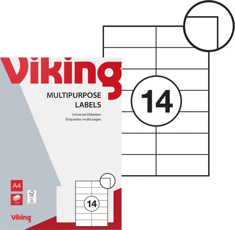 Viking Universaletiketten Selbsthaftend 105 x 42,3 mm Weiß 100 Blatt mit 14 Etiketten