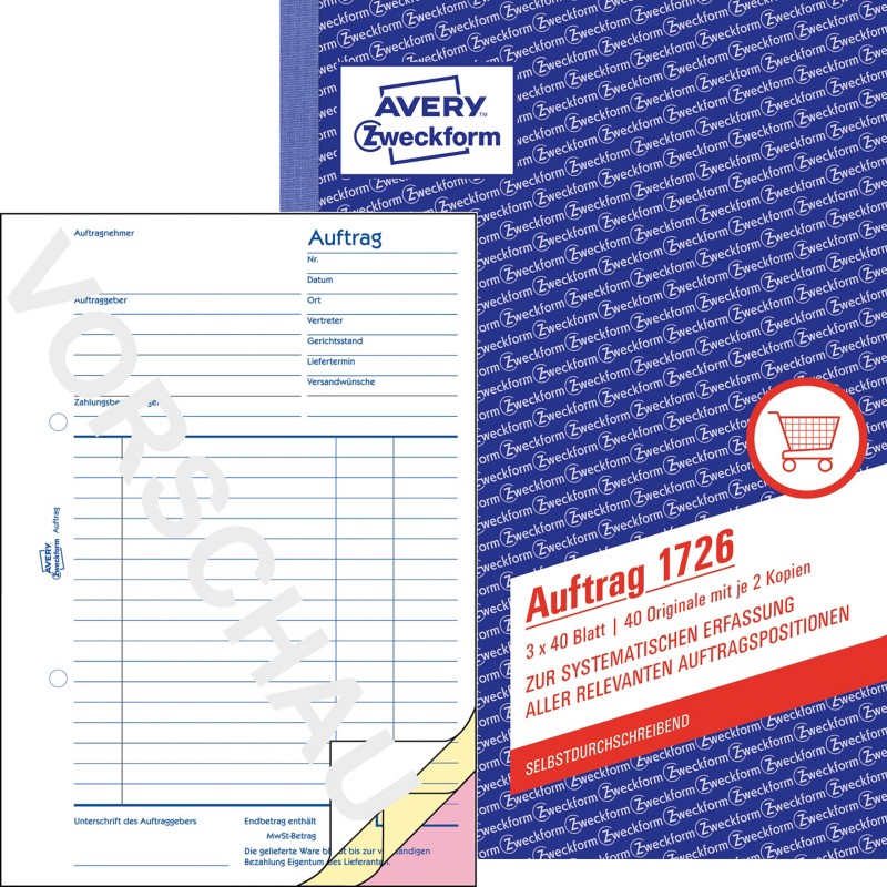 AVERY Zweckform Auftragsbuch 1726 DIN A5 Perforiert N/A 40 Blatt