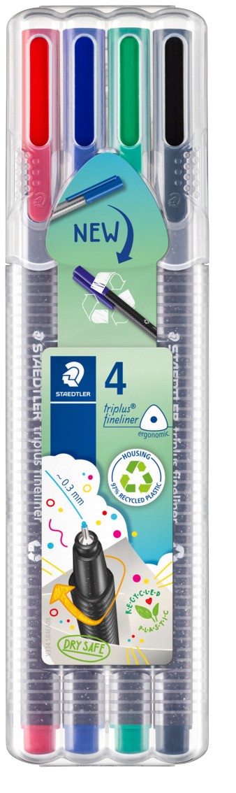 Staedtler Triplus 334 Fineliner Pen Fine 0.3 Mm Assorted Pack Of 4