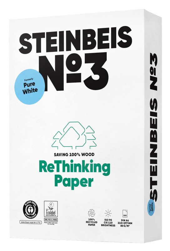 Steinbeis Pure No.3 DIN A4 Druckerpapier 100% Recycelt 80 g/m² Glatt Weiß 500 Blatt