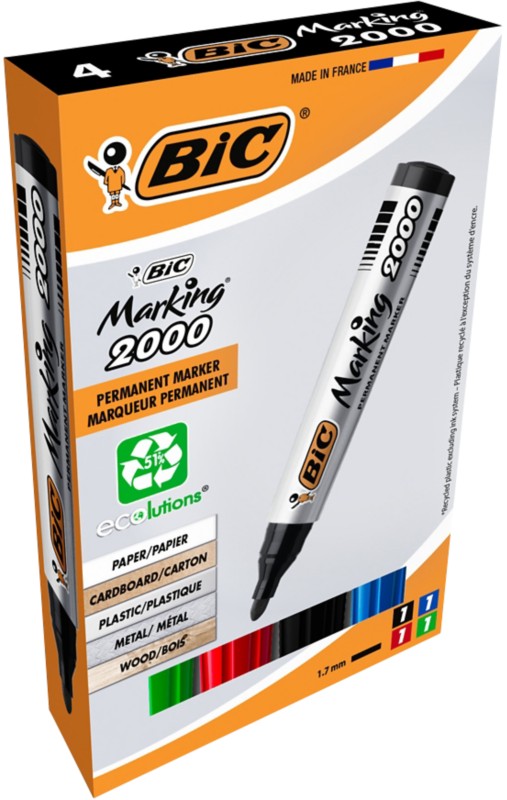 BIC Marking 2000 Rundspitze Permanentmarker Recycelt 51% Mittel Rundspitze 1,7 mm Farbig Sortiert 4 Stück