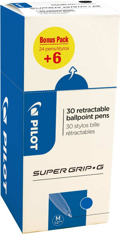 Stylos bille Pilot Super Grip G 0.3 mm Bleu Rétractable 30 Unités