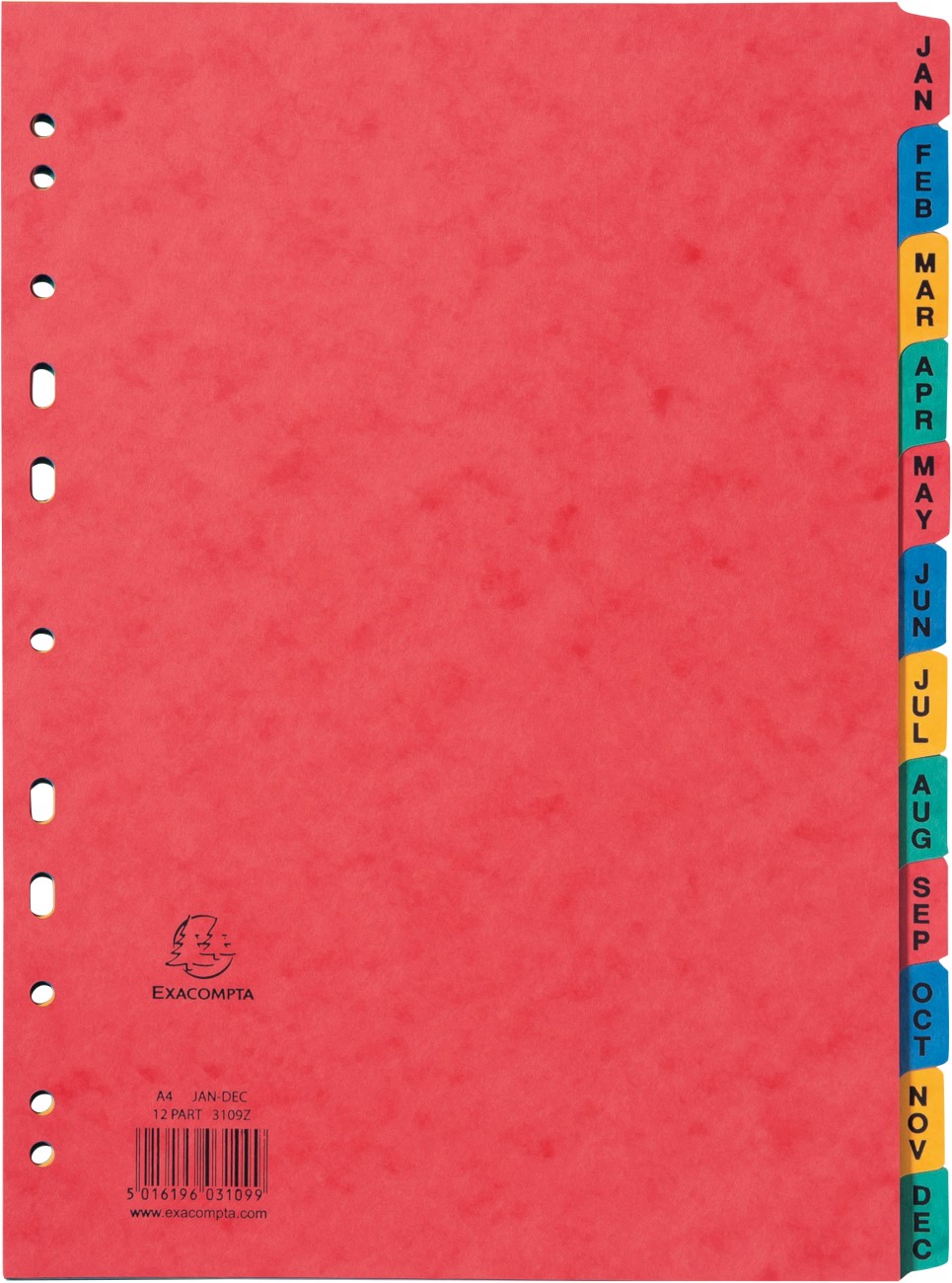 Exacompta Europa Jan - Dec Alphabetical Dividers A4 Assorted 12 Part Cardboard 11 Holes 3109Z