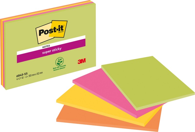 Post-it Haftnotizen 203 x 152 mm Farbig sortiert Rechteckig Blanko 4 Stück à 45 Blatt