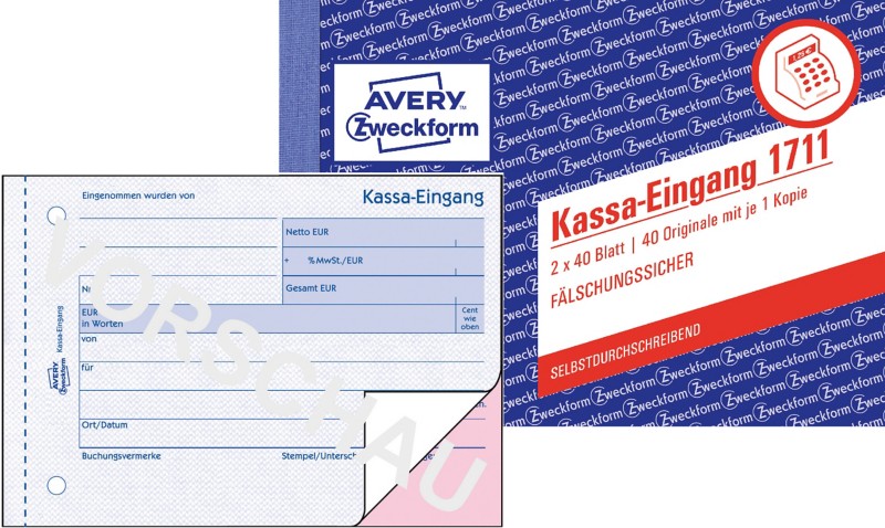 AVERY Zweckform Kassenbuch 1711 DIN A6 Perforiert N/A 40 Blatt