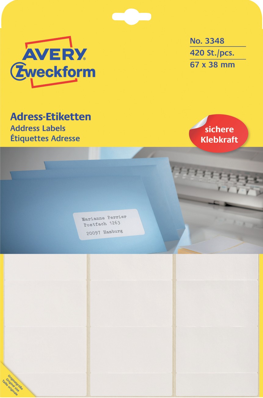 AVERY Zweckform 3348 Universaletiketten Weiß 67 x 38 mm 20 Blatt à 21 Etiketten
