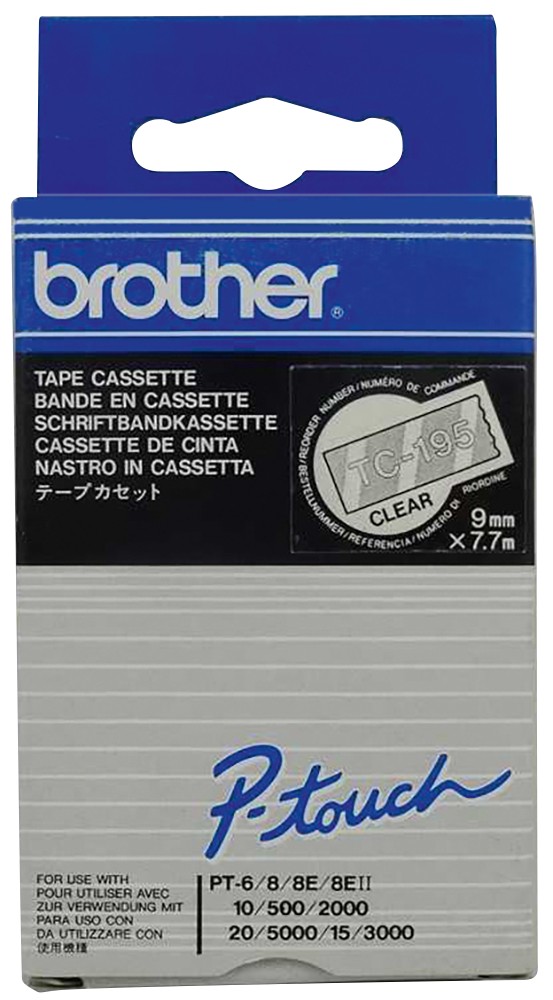 Brother Schriftband TC195 Weiß auf Transparent 0,9 cm 1 à 7.7 m