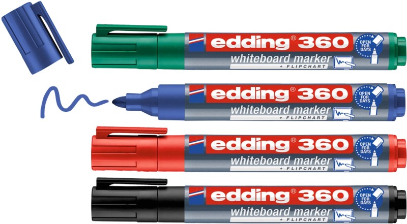 edding 360 Whiteboard-Marker Farbig sortiert Mittel Rundspitze 1,5 - 3 mm 4 Stück