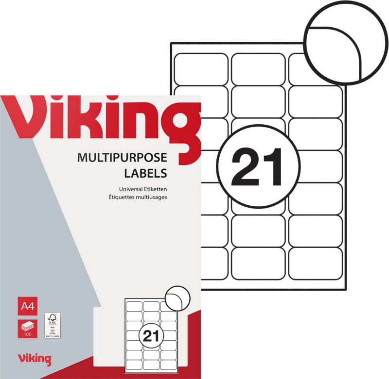 Viking Laser-Etiketten Selbstklebend 63,5 x 38,1 mm Weiß 100 Blatt à 21 Etiketten