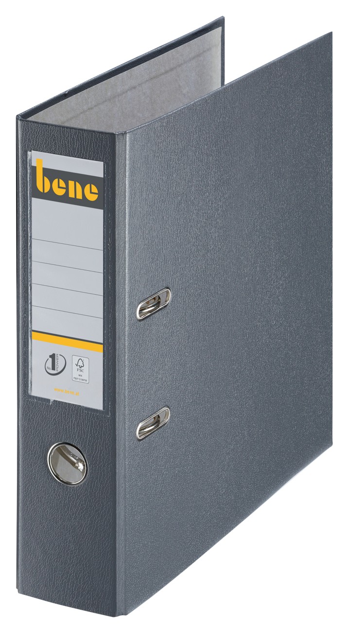 Bene No.1 Power Ordner Breit DIN A4 80 mm Grau 2 Ringe 291400SCH Pappkarton Matt Hochformat