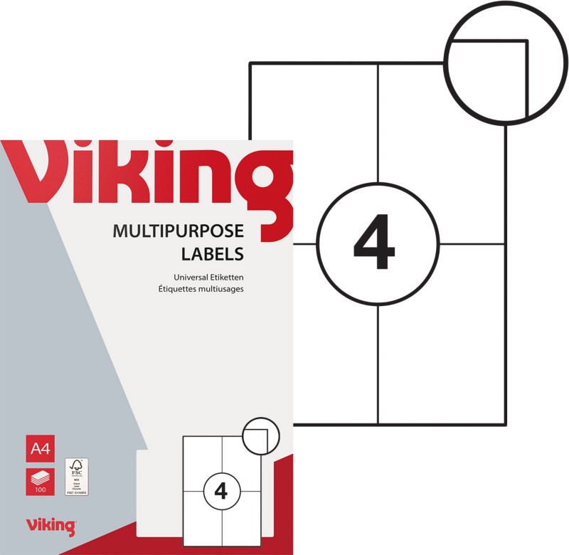 Viking Universaletiketten Selbsthaftend 105 x 148mm Weiß 100 Blatt mit 4 Etiketten