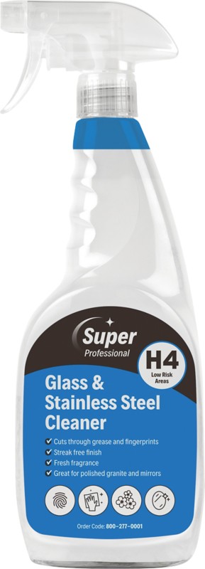 Super Professional Products H4 Glass & Stainless Steel Cleaner 750ml 6 Bottles