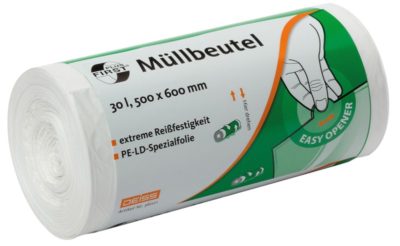 DEISS First Plus Leichte Belastung Müllsäcke 30 L Weiß PE (Polyethylen) 12 Mikron 50 Stück