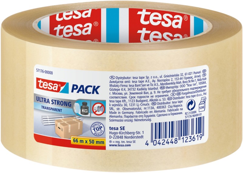 tesa Verpackungsklebeband tesapack Ultra Strong Transparent 50 mm (B) x 66 m (L) PVC (Polyvinylchlorid)