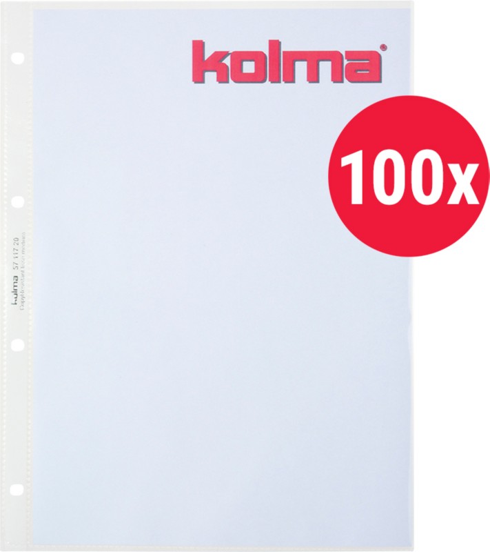 Kolma Lisse Medium Prospekthüllen DIN A4 Glasklar Transparent 60 Mikron PP (Polypropylen) Oben 4 Löcher 100 Stück