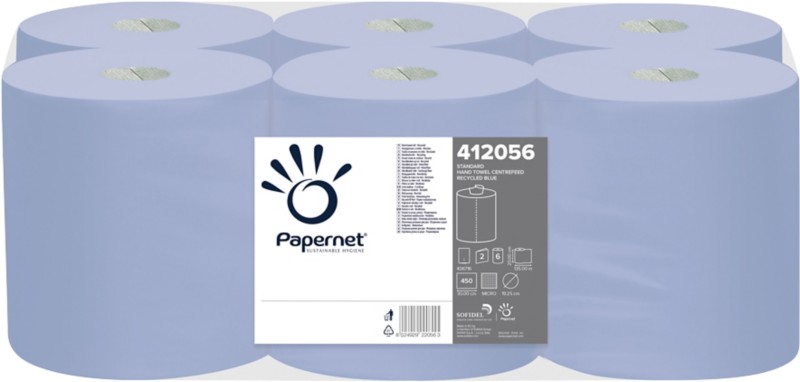 Papernet Standard 100% Recycelt Falthandtücher Gerollt Blau 2-lagig 412056 6 Rollen à 135 m