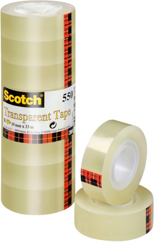 Scotch Crystal Clear Klebeband 550 Transparent 19 mm x 33 m Pack mit 8 Rollen