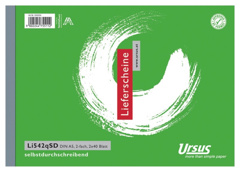 Ursus Style Lieferscheinbuch LI542qSD A5 quer 2x40 Blatt selbstdurchschreibend