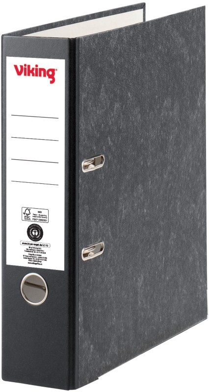 Viking Breit Ordner DIN A4 80 mm Schwarz 2 Ringe Pappkarton Wolkenmarmor Hochformat Recycled