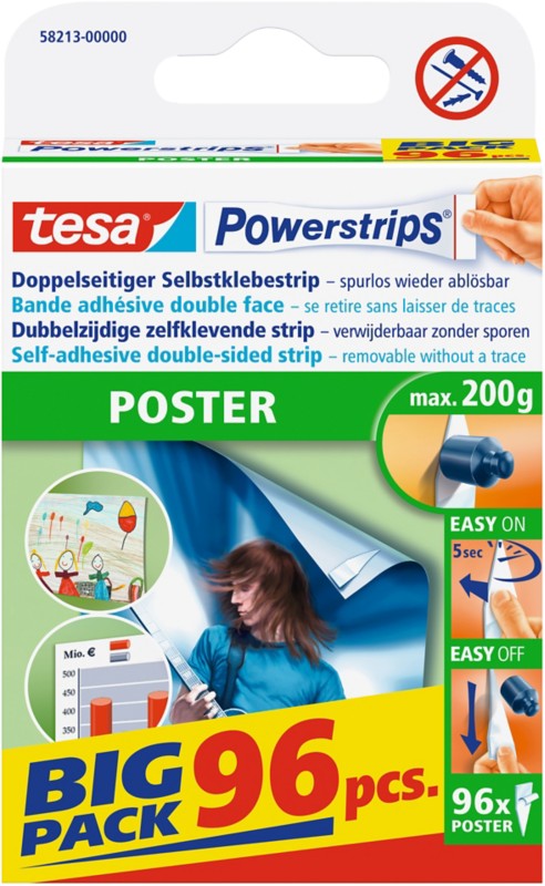 Thumbnail - tesa Poster Strips Powerstrips Poster Transparent 20 mm (B) x 0,045 m (L) Gummi 96 Stück