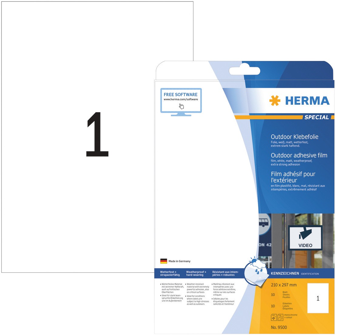 HERMA Wetterfeste Etiketten 9500 Rechteckig DIN A4 210 x 297 mm 10 Blatt à 1 Etikett