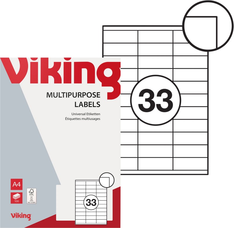 Viking Universaletiketten 3922830 Selbsthaftend 70 x 25,4 mm 100 Blatt à 33 Etiketten