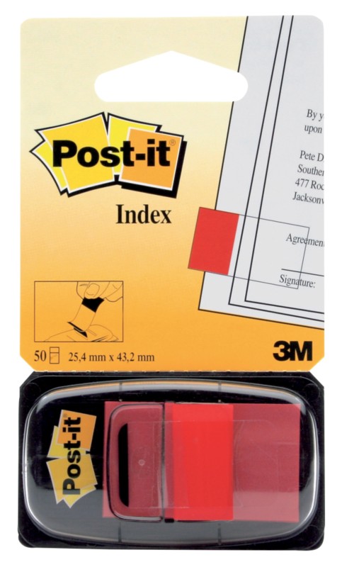 Image of Post-it Index Index-Haftstreifen Rechteckig 2,54 x 4,32 cm Rot I680-1 50 Streifen