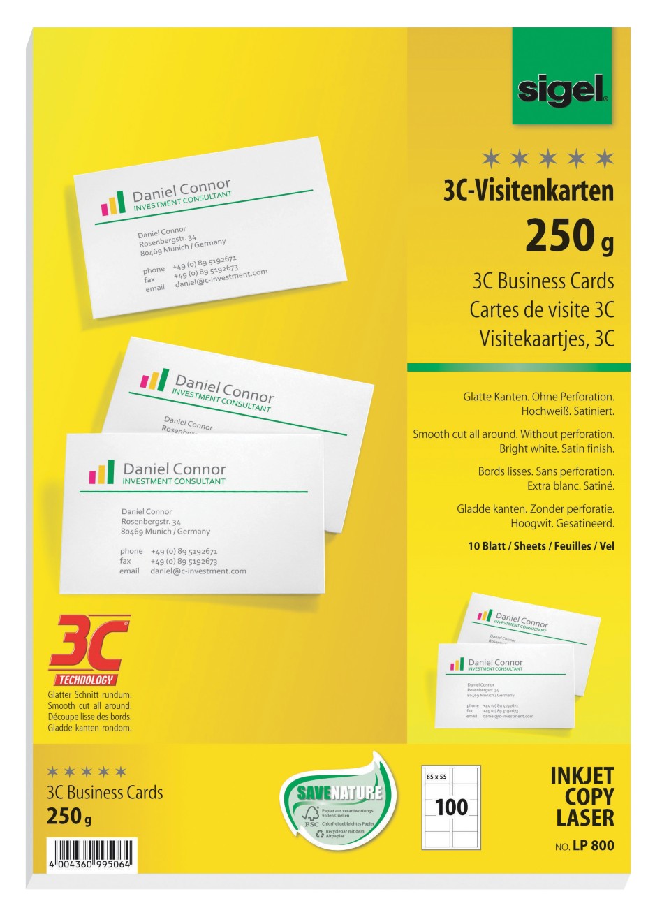 Thumbnail - Sigel Visitenkarten 250 g/m² Weiß 10 Blatt à 10 Stück