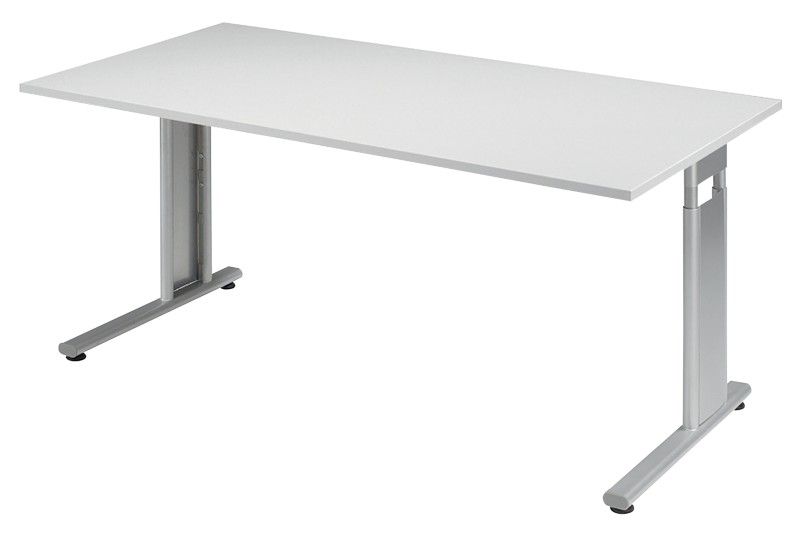 Geramöbel Speed Office Höhenverstellbar Schreibtisch Rechteckig Hellgrau Esche C-Fuß 1.600 (B) x 800 (T) x 820 (H) mm MF...