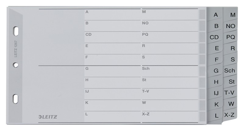 Leitz Kunststoffregister 1267 DIN A5 Überbreite quer, 2 Abläufe Grau 20-teilig 2-fach Kunststoff A - Z