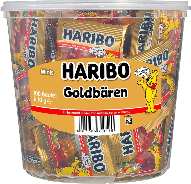 Haribo Goldbären Ananas, Apfel, Erdbeere, Himbeere, Zitrone Süßigkeiten 100 Stück à 10 g