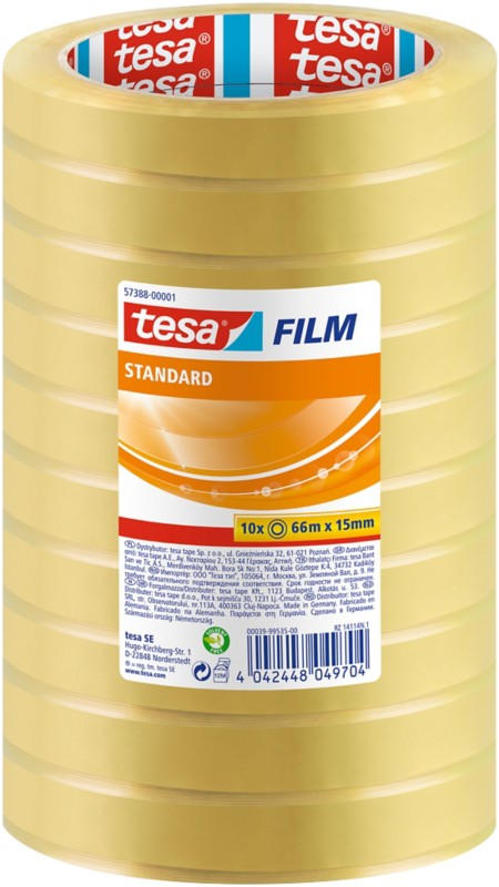 tesa Klebeband tesafilm Standard 57388 Transparent 15 mm (B) x 66 m (L) PP (Polypropylen) 10 Rollen