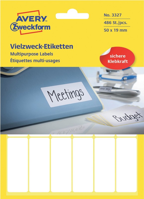 Thumbnail - AVERY Zweckform 3327 Universaletiketten Weiß 50 x 19 mm 27 Blatt à 18 Etiketten