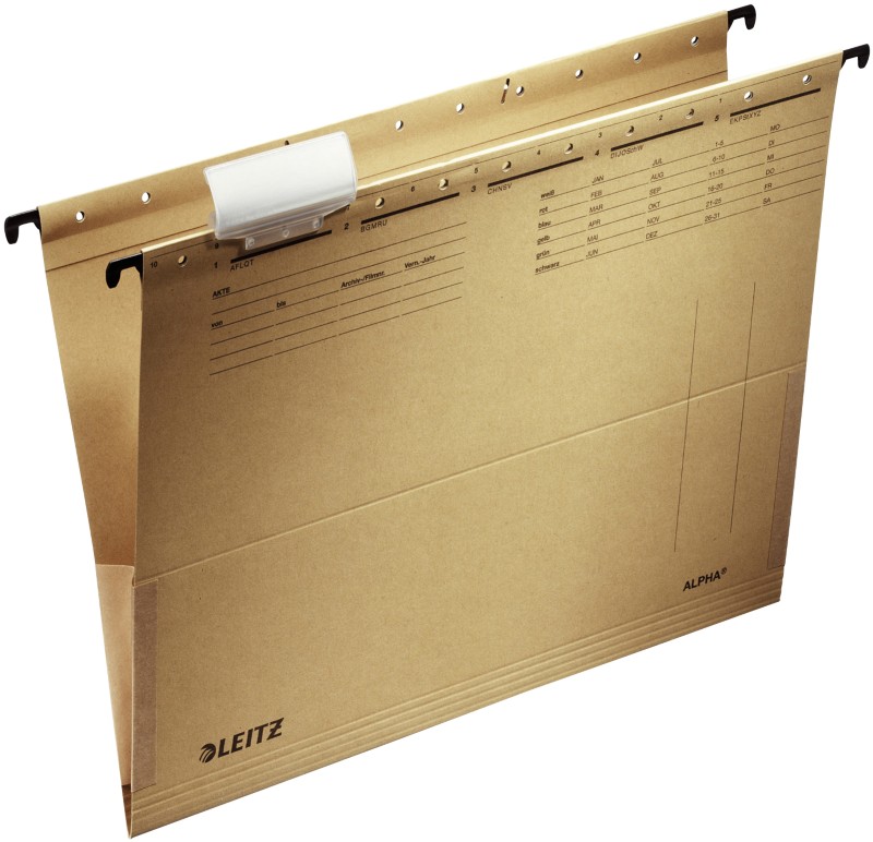 Thumbnail - Leitz ALPHA Hängetaschen 1916 DIN A4 V-Base 15 mm 250 g/m² Naturbraun 100% Recycelter Natron-Karton 25 Stück