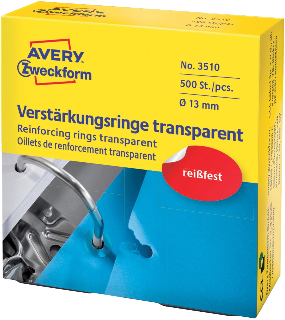 AVERY Zweckform Economy 3510 Verstärkungsringe PP (Polypropylen) Transparent 13 (Ø) mm 500 Stück