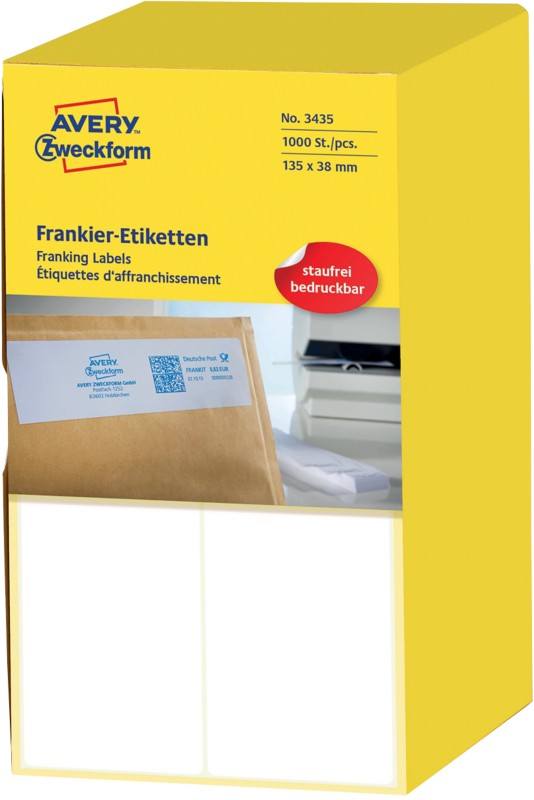 Thumbnail - AVERY Zweckform 3435 Frankieretiketten Weiß 135 x 38 mm 500 Blatt à 2 Etiketten