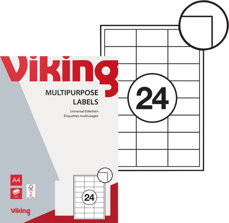 Viking 61330 Universaletiketten selbstklebend 64,6 x 33,8 mm Weiß 2400 Etiketten 100 Blatt mit 24 Etiketten