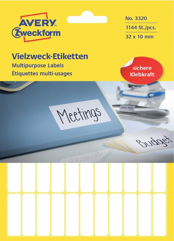 AVERY Zweckform 3320 Universaletiketten Weiß 32 x 10 mm 26 Blatt à 44 Etiketten