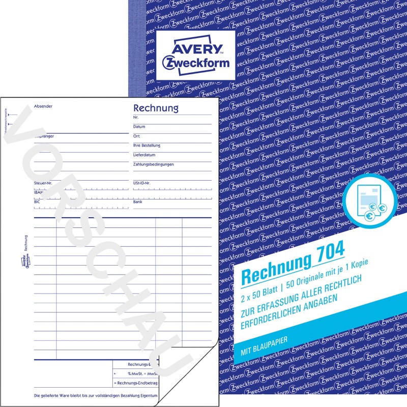 AVERY Zweckform Rechnungsbuch 704 DIN A5 Perforiert N/A 40 Blatt